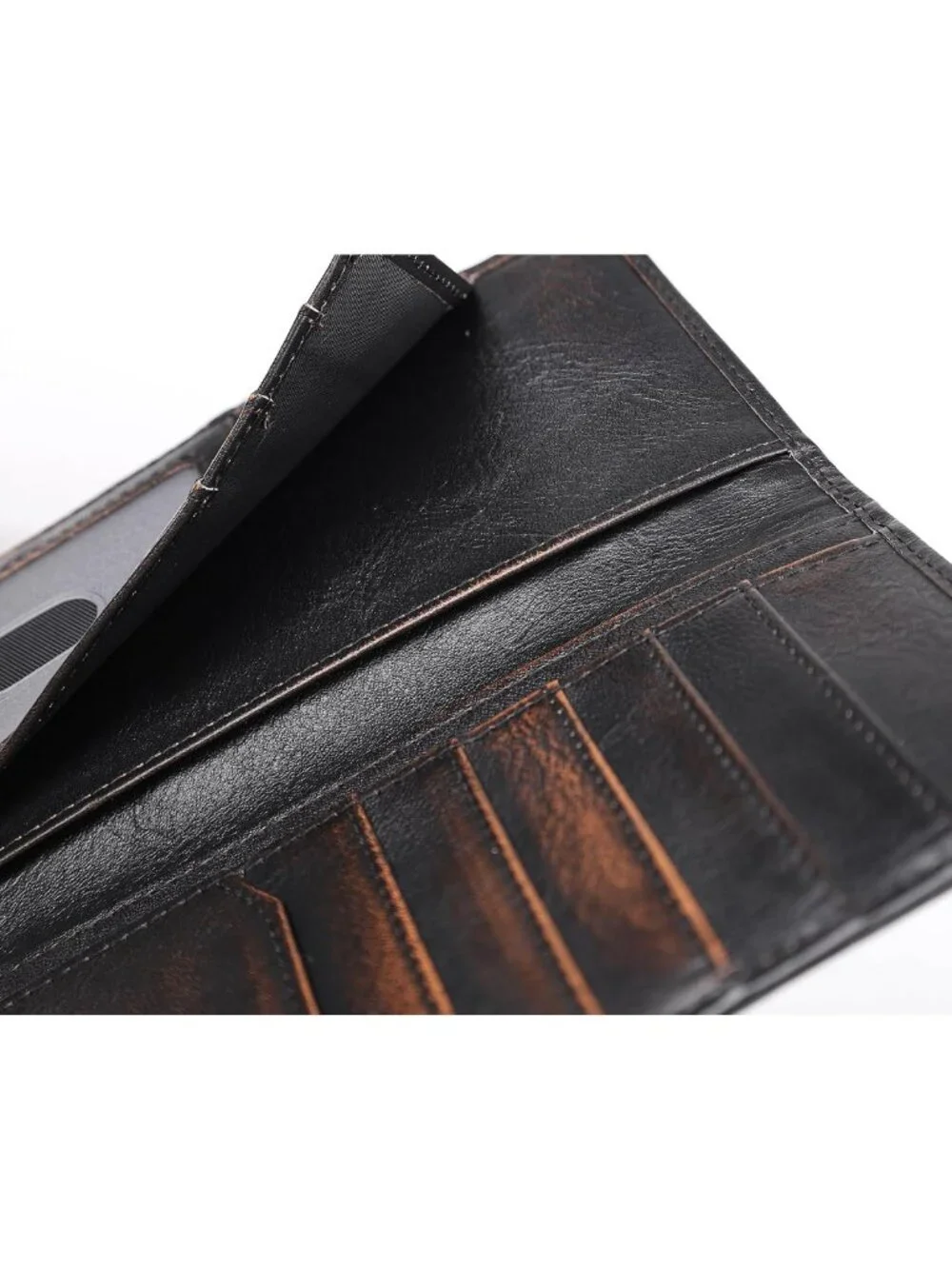 Men's Full Grain Leather RFID Blocking Bifold Wallet - USA Flag Design, Hand